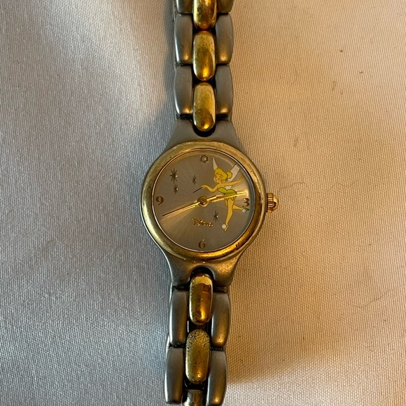 Tinker Bell Disney Watch 2 Tone Gold Silver Crystal Accent Adjustable Peter Pan - Picture 2 of 9